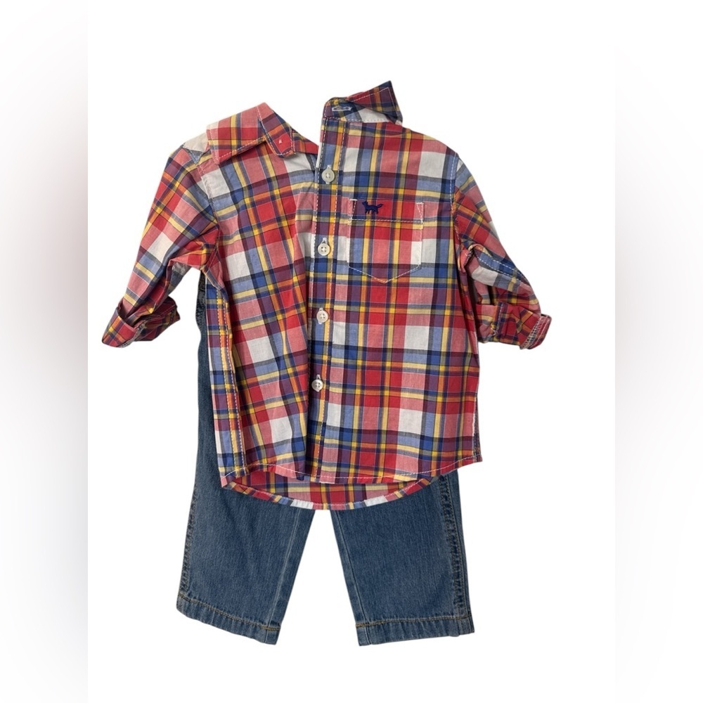 Plaid Kids Shirt and jeans set size 9months